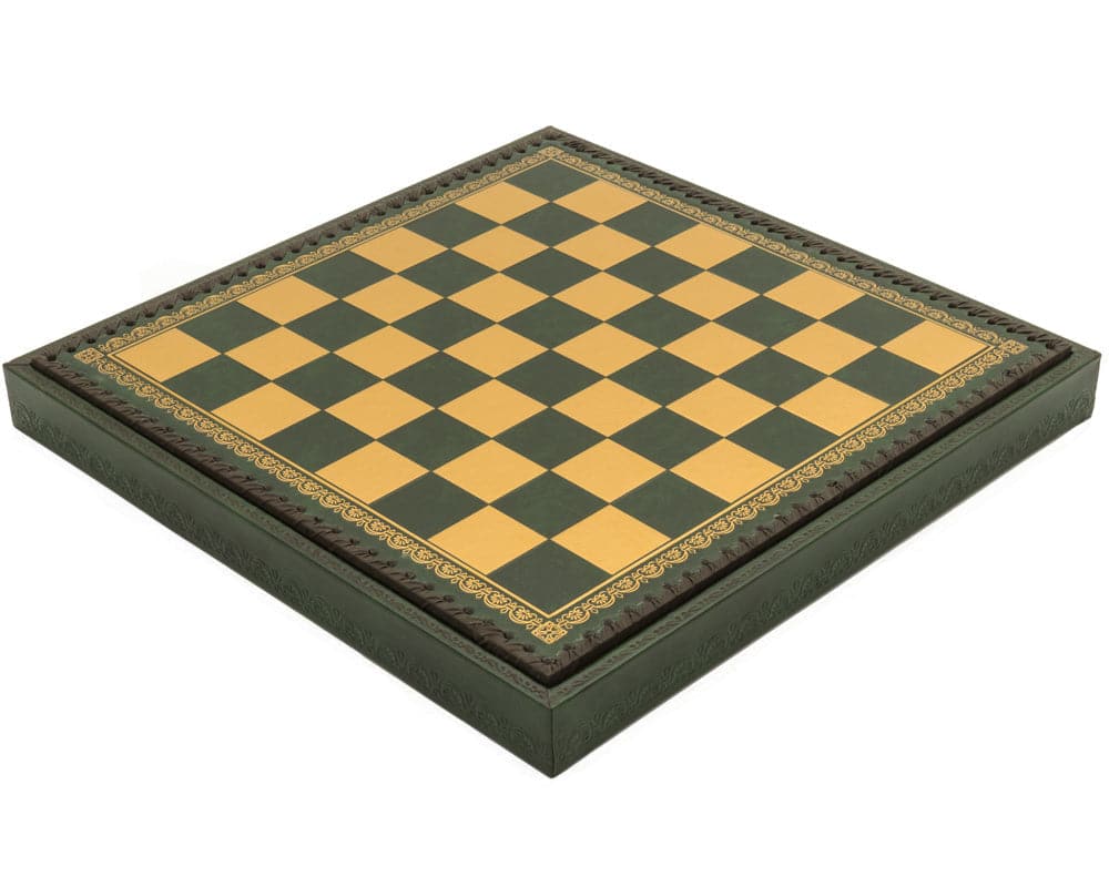Italian Verde 13.75 Inch Backgammon and Chess Set with Dark Green and Gold Leatherette Board.
