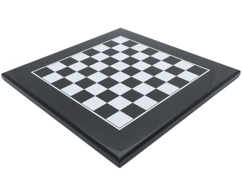 Black and white 19.7 inch inlaid chess board by Italfama on a white background.