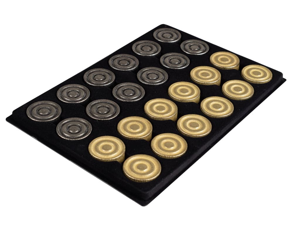 Luxury Zinc Draught Stones by Italfama on black tray, perfect addition to any chess set, ideal for enhancing your board game experience