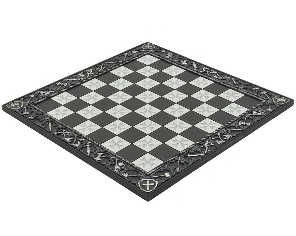 17.7 Inch Hand Painted Solid Resin Chess Board with Intricate Embossed Designs and Relief Patterns, Ideal for 3.25 Inch King Height