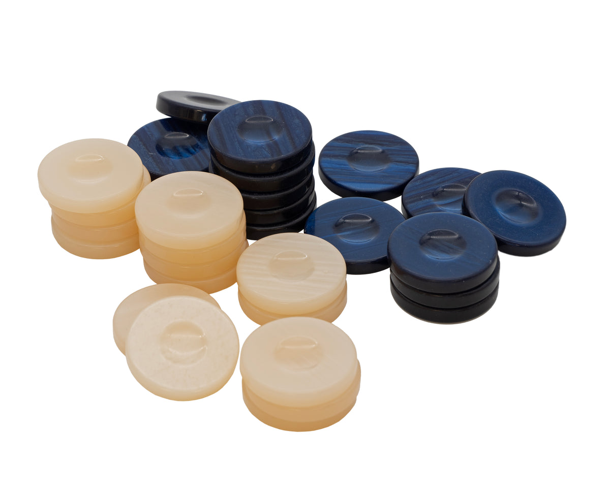 Deluxe Blue & Ivory Backgammon Stones 36mm