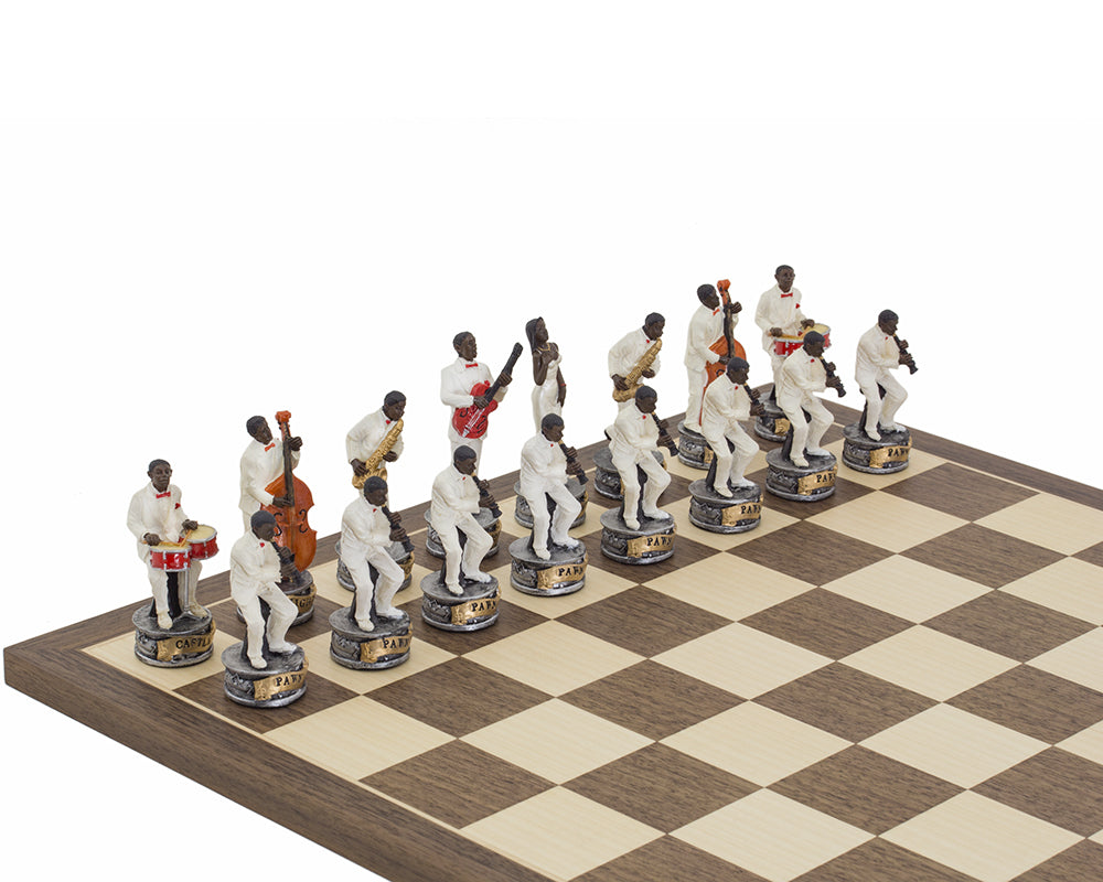 The Jazz Band Vs Rock Stars Hand painted themed chess pieces by Italfama