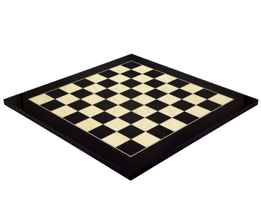 19.7 Inch Lacquered Black Anegre and Maple Deluxe Chess Board with High Gloss Finish