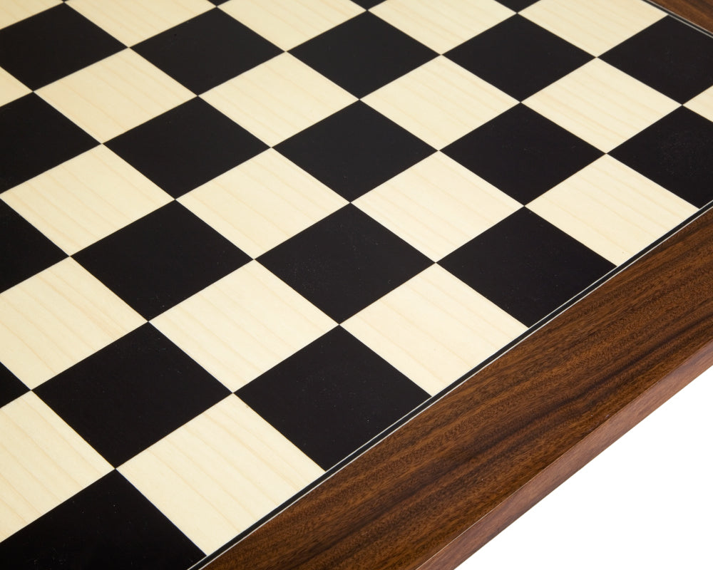 19.7 inch black anegre and palisander deluxe chess board with high gloss finish and 2 inch playing squares, crafted in Spain