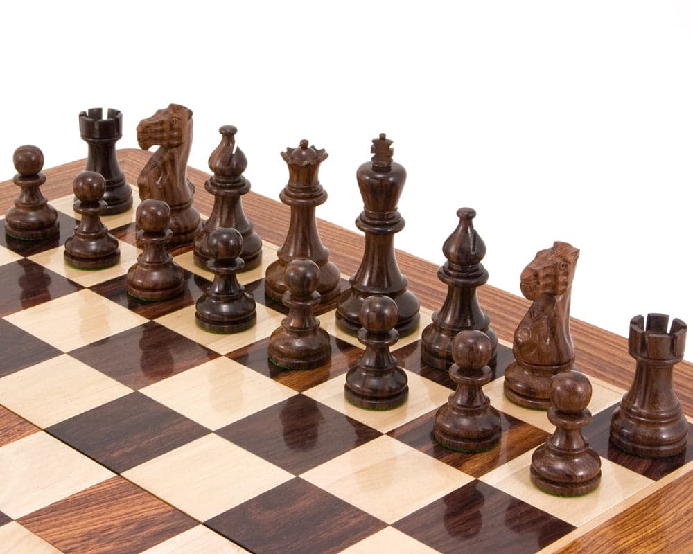 Atlantic Series Rosewood Staunton Chess Pieces on Chessboard