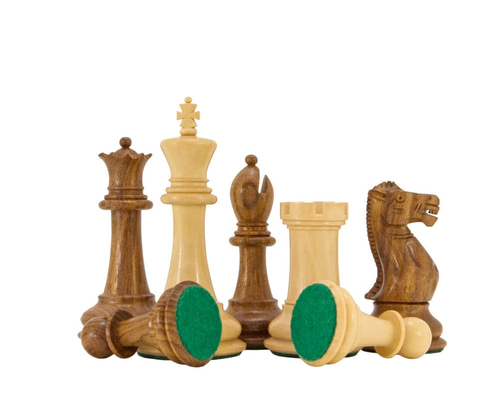 Victoria Series Chessmen 3.75 Inches in Sheesham and Boxwood with Green Flocked Base