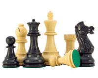 Frankfurt Series Ebonised Boxwood Chess Pieces 4 Inches showing the 4-inch king, pawn, knight, bishop, rook, and queen on a white background.