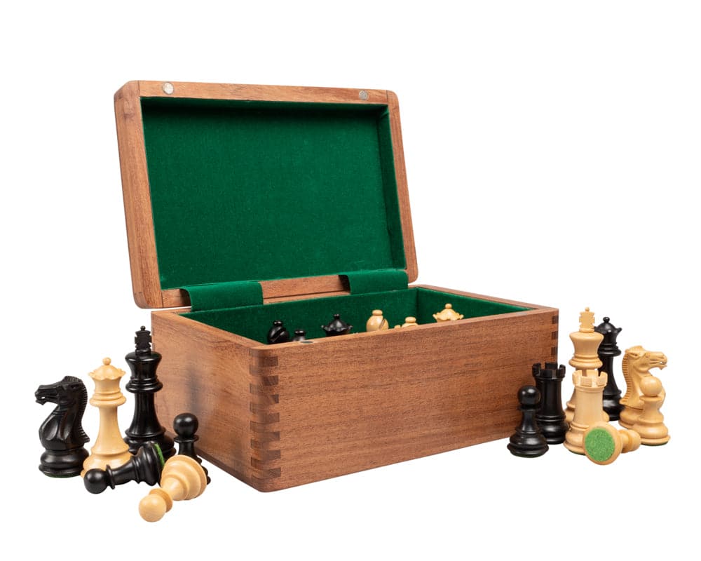 Competition Chess Men 3 Inch with hand inlaid maple and walnut case, featuring 14.5 inch board, crafted in Italy, perfect for long-term storage.