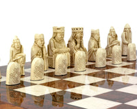 Isle Of Lewis chessmen on Italian Briarwood chess board by The Regency Chess Company