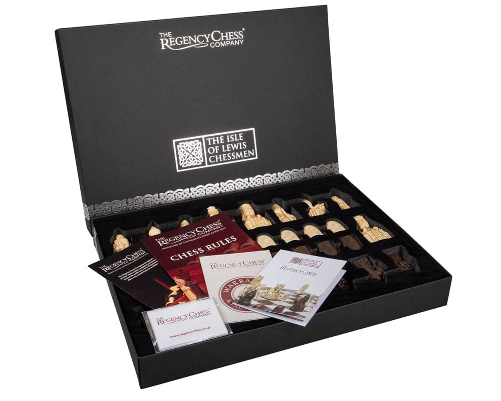 The Isle of Lewis Italian Briarwood Chess Set by The Regency Chess Company with precise reproduction chess pieces and accessories in a luxurious box