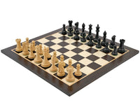 Victoria Ebonised Wenge Tournament Chess Set with 3.75 inch king on wenge and birch wood board featuring weighted pieces.