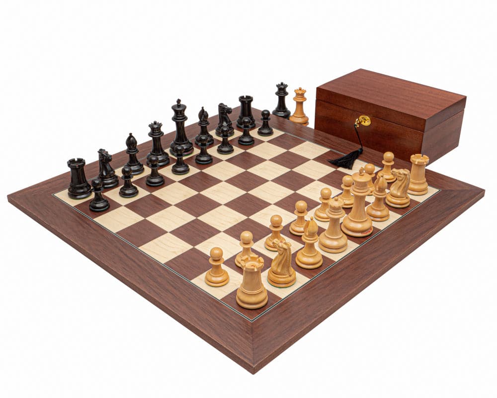 The 1849 Original Staunton Ebony and Palisander Luxury Chess Set with Mahogany Cabinet and 23.6 inch Spanish Chess Board