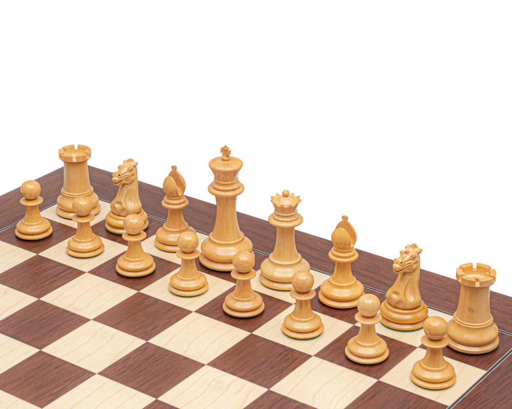 Luxury chess set featuring expertly carved pieces on a beautifully crafted board.