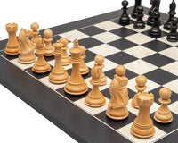 The Fierce Knight Black and Maple Chess Set with large ebonised boxwood pieces on a deluxe 21.7 inch board from Spain.