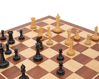 The JJ Cooke Edition Black and Mahogany Chess Set with Case and Clock